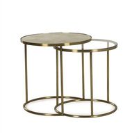 Ensemble de 2 tables gigognes modernes et contemporaines en métal avec plateau en verre, finition thermolaquée, meubles portables pour salle à manger, salon et maison