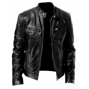 Intemporel tous les jours classique en cuir noir toile veste col montant fermeture à glissière brodé lettre motif imperméable hiver - Product Image 1