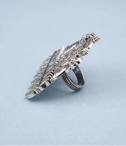 Anillo de moda elegante con acabado plateado ajustable grande oxidado para mujer anillo Doli de novia clásico antiguo para bodas, festivales - Product Image 3
