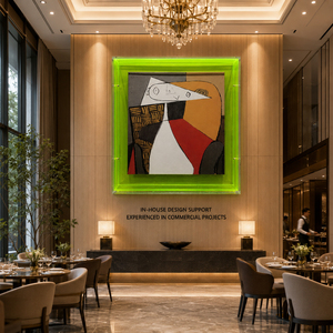 Abstract Portrait Wall Art Handmade Mixed Media Painting with Green Acrylic <b>Frame</b> <b>for</b> Home Hotel House Interior Decoration - Product Image 2
