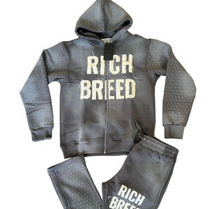 100% algodón francés Terry Vintage estampado desgastado sol se desvanece lavado ácido chándal trajes de sudor personalizado Flare sudor diamantes de imitación invierno - Product Image 2