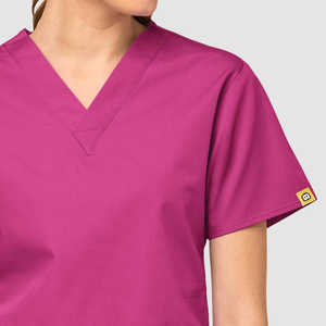 Uniformes unisexes à col en V pour femmes avec double poche Design original Couleurs unies Uniformes de soins de santé confortables en coton polyester - Product Image 4