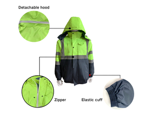 Veste de travail unisexe jaune de haute qualité en polyester réfléchissant haute visibilité ignifuge en gros Vêtements de sécurité chauds pour l'hiver - Product Image 3