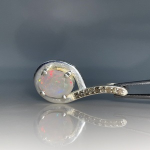 Pendentif en argent sterling 925 diamant naturel motif d'opale blanche éthiopienne-bijoux vintage pour enfants avec alliage - Product Image 1