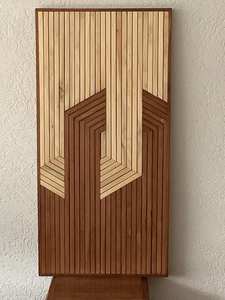 Nouvelle arrivée Art de boîte d'ombre géométrique beige et marron avec des pièces en bois incurvées symétriques Tenture murale moderne - Product Image 6