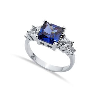 Square Cut Tanzanite Round <b>CZ</b> Stone Cluster <b>Ring</b> Design Wholesale Turkish Handmade 925 Sterling Silver Jewellery - Product Image 1