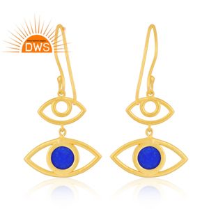 Último diseño hecho a mano 18K chapado en oro azul Aventurina cuarzo piedra preciosa forma de ojo pendiente Demi joyería fina fabricante - Product Image 4