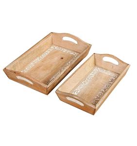 Plateau de bureau en bois sculpté décor rustique fait à la main classique plateau de bureau en bois pour papiers et plateau de service stationnaire - Product Image 1