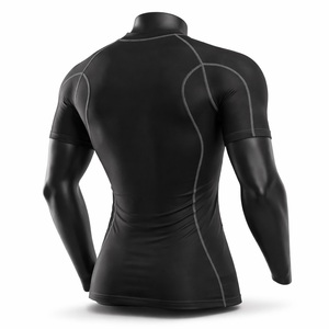 T-shirt de sport à compression à séchage rapide pour hommes, entraînement en plein air, course à pied, gym, exercice, respirant, col haut, personnalisable - Product Image 4