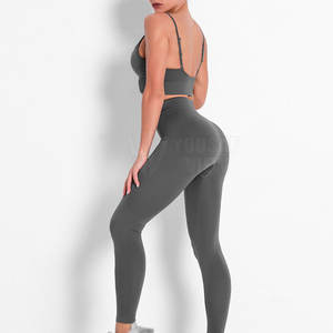 Conjunto de yoga para mujer al por mayor superventas 2 piezas sólido transpirable ecológico ligero Spandex/poliéster - Product Image 4