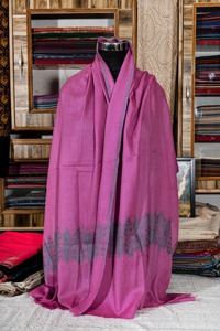 Coral Pink Solid Pattern Soft Wool Embroidered Handcrafted Kashmiri Shawl Elegant Winter Wear for Women Warm <b>Pashmina</b> Polyester - Product Image 2