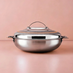 Olla Caliente Aislada de Acero Inoxidable, Tapa Plateada, Cuerpo Dorado, Tazón para Servir Duradero Antiadherente, Cocina, Comedor, Hotel, Restaurante - Product Image 4