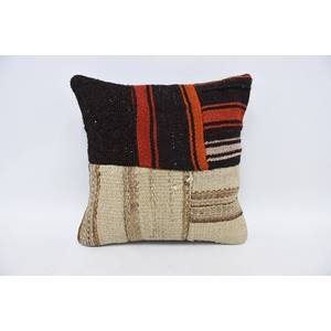 Brown Wool Kilim Patchwork <b>Bolster</b> <b>Pillow</b> 14x14 Inch Luxury Vintage Fluffy Plant Floral Woven Design Non-Slip Eco-Friendly - Product Image 1