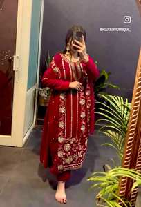 Conjunto de Top y Dupatta de Terciopelo Completamente Cosido por Diseñadores, Nueva Tendencia, Listo para Usar, Reversible, Sin Arrugas, para Todas las Estaciones, Ideal para Fiestas, Estilo Indio - Product Image 3