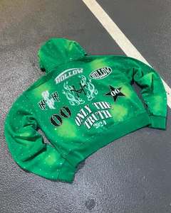 Logo personnalisé sérigraphie à manches longues pulls à capuche épais à impression numérique soleil délavé strass à capuche - Product Image 4