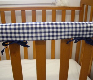 Couverture de rail de berceau de lit de bébé coussin de dentition marine vichy 100% coton tissu - Product Image 2