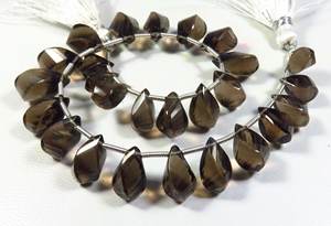 Quartz fumé naturel pierres précieuses lâches 8 pouces brin larme perles 10-17mm fantaisie briolette et perles de pierres précieuses torsadées - Product Image 5