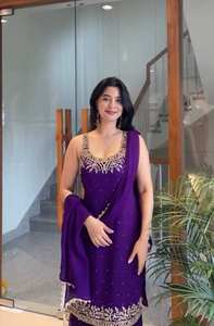 Vente en gros Orange Sequins Kurti Sharara Set Chanderi Banarasi Dupatta pour la fête de mariage Porter réception de fête et commandes personnalisées - Product Image 2