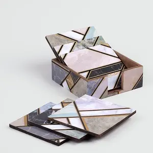 Ensemble de luxe de 6 sous-verres et dessous de tasse rectangulaires modernes en bois écologique, faits à la main, sous-verres de luxe faits à la main - Product Image 5