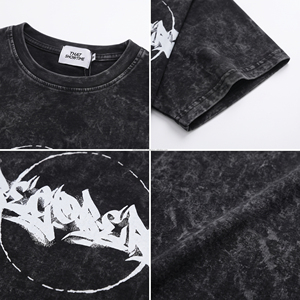 เสื้อยืดโอเวอร์ไซส์ทรงหลวมไหล่ตก ผ้าฝ้ายคุณภาพสูง 100% สไตล์สตรีทแวร์ พิมพ์ลายโลโก้ตามสั่ง ซักย้อมสีแบบแอซิดวอช ผ้าหนา สำหรับผู้ชาย - Product Image 5