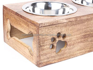 Comedero elevado de madera para mascotas con 2 cuencos de acero inoxidable Comederos de plato doble para comer conveniente para mascotas - Product Image 4