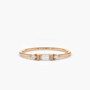 New 2025 0.09 carat weight Prong Setting 14k Gold Baguette and Round Lab Grown Diamond <b>Ring</b> showcases Traditional culture - Product Image 2