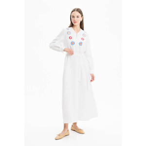 Robe maxi en lin blanc bohème, brodée, ethnique, avec fentes - Product Image 1
