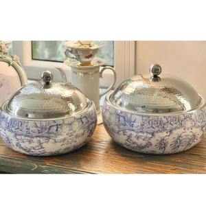 เครื่องอุ่นอาหารโลหะพร้อมพิมพ์ลายชุดหม้อไม้2ชิ้นหม้อโลหะทำมือ - Product Image 1