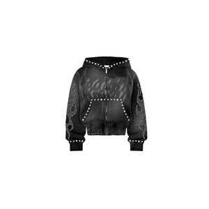 Survêtement personnalisé pour homme avec strass, matière scintillante unie, streetwear, sweat à capuche imprimé - Product Image 5