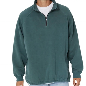 Custom Logo Cotton French Terry Heavyweight Quarter Zip <b>Mock</b> <b>Neck</b> Men's Side Zippers Oversized Sweatshirts Hoodies - Product Image 2