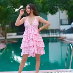 ชุดเดรสมิดิทรงเอไลน์ผ้าฝ้ายโบโฮทำด้วยมือลายดอกไม้สไตล์โบสีพื้นหลังพิมพ์ลายวินเทจคงทน - Product Image 1