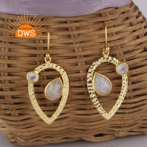 Meilleure vente en argent sterling plaqué or 18 carats naturel arc-en-ciel lune pierre gemme boucle d'oreille demi fabricant de bijoux fins - Product Image 3