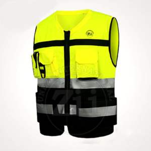 Gilet de sécurité Logo personnalisé Vêtements de travail Gilet en polyester haute visibilité pour la circulation, sécurité de la construction poches multiples réfléchissantes - Product Image 1