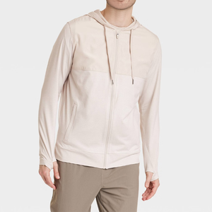 Chaqueta con cremallera de algodón para deportes de invierno personalizable para hombre, Color sólido con sombrero de cuerda y Sudadera con capucha de punto para las estaciones de otoño - Product Image 1