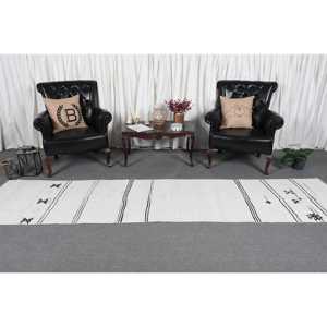 Tapis turc vintage 2,6x11,4 pi (80x348 cm), tapis en laine blanche Kilim - Product Image 2