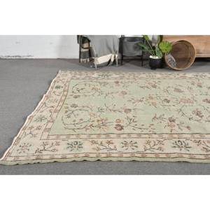 Alfombra turca Vintage de 6,4x9,2 pies, patrón de retales de lana de tejido plano verde Beige para decoración para sala de estar, uso de pasillo, respaldo de látex - Product Image 2