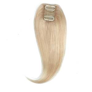 <b>Clip</b>-<b>In</b> Remy Human Hair <b>Bangs</b> with Layers Champagne Blonde Shade 12 Volumizing Hair Extensions - Product Image 1