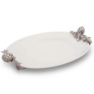 Elegantes Asas con Detalles de Granada para Comedor de Lujo y Bandeja de Servicio Rectangular Larga con Acabado Dorado - Product Image 2