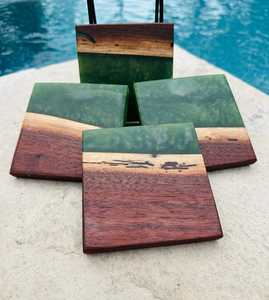 Custom Handmade Durable Polished Wooden Resin <b>Coaster</b> Solid Wood and Epoxy Resin <b>Drink</b> <b>Coaster</b> Set for Home Office Bar Kitchen - Product Image 4