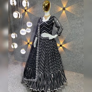 Z-Black Faux Georgette bordado Lehenga Choli con Dupatta Set vestido de diseñador indio para fiesta festiva vestido listo para usar - Product Image 2