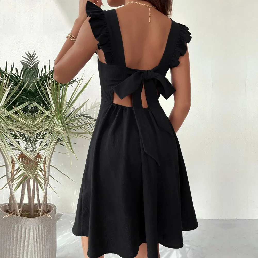 RTS Women's Summer Black Sleeveless A-Line Casual Short Holiday Dress