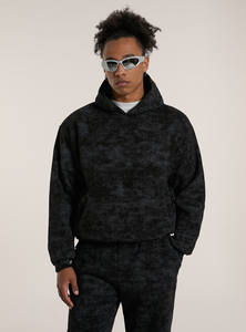 Sweat à capuche en molleton 100% coton biologique à motif uni en gros pour hommes grands Noir Hiver Col à capuche Logo personnalisé - Product Image 2