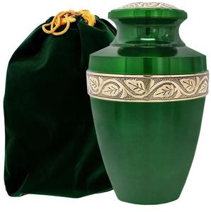 Urnes de crémation en aluminium de couleur verte gravées avec motif de feuille d'or Urnes de cendres humaines pour adultes Fournitures funéraires - Product Image 6