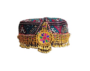Chapeau traditionnel afghan pour femmes, vintage, fait à la main, ethnique pashtun, broderie florale, tissu, pince à cheveux - Product Image 1