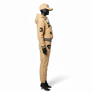 Conjunto de Chaqueta Cortavientos para Mujer, Ligero, Tejido de Poliéster, Diseño de Paneles Beige, Logotipo Bordado Personalizado, Conjunto de Chaqueta Cortavientos de Talla Grande - Product Image 3