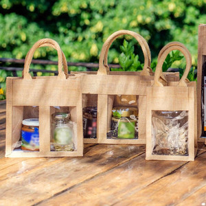 5 sacs en jute avec fenêtre en PVC pour 2 pots 20 + 10x15 cm pour emballage cadeau - Product Image 2