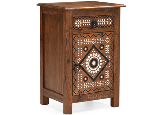 Chevet en bois massif artisanal avec motifs sculptés complexes, design moderne, rangement, construction durable pour hôtel et usage domestique - Product Image 4