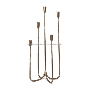 Set of 2 Metal Tall and Small Forged Hand Iron Brass <b>Candelabra</b> Five Candle Candlestick Decorative Holder for Home and Gift - Product Image 2