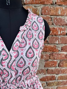 Robe imprimée bloc à la main tuniques indiennes robe longue en coton indien imprimé à la main robe sans manches à bretelles réglables en coton indien - Product Image 5