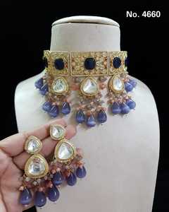 Fabricante indio chapado en oro estilo étnico nupcial pesado AD CZ gargantilla collar conjunto mujeres niñas fiesta desgaste circón latón - Product Image 2